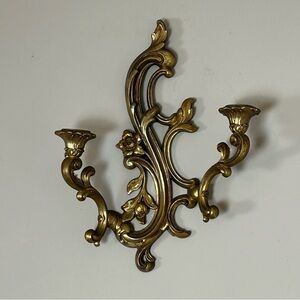 Vintage Gold Hanging Wall Sconce Double Candle Holder Hollywood Regency MCM